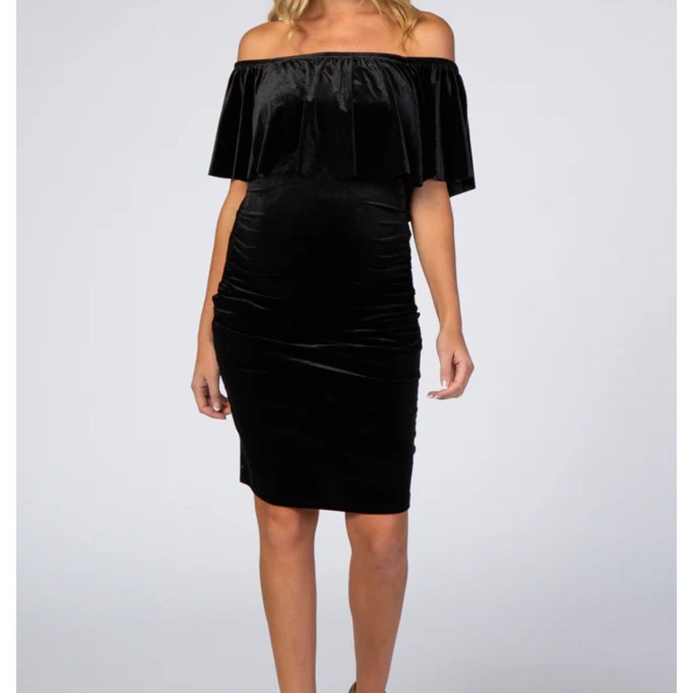 Black Velvet Off Shoulder Fitted Maternity Dress
